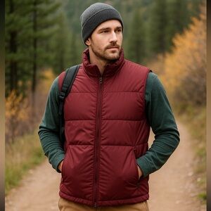 Cabela’s Men’s Goose Down Vest S Burgundy Maroon Outdoor Winter Puffer Warm